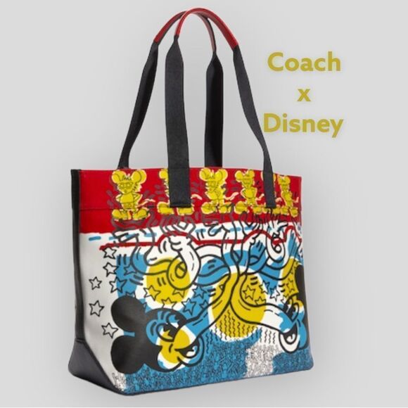 NEW COACH DISNEY MICKEY MOUSE X KEITH HARING TOTE SHOULDER BAG - Picture 4 of 16